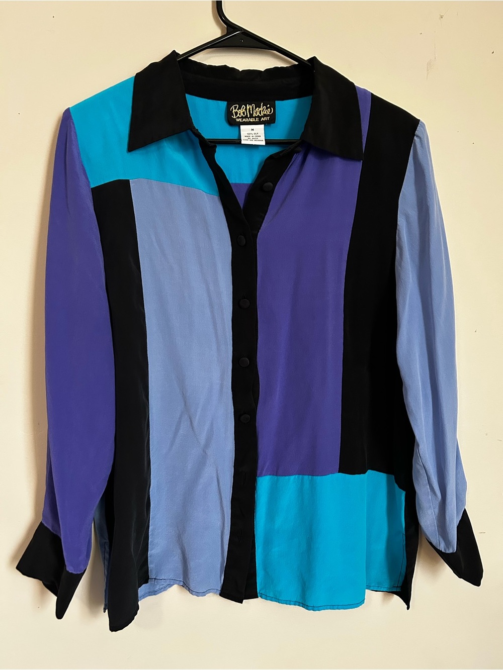 Bob Mackie 100% Silk "Wearable Art" Colorblock Button-Down Women's Shirt